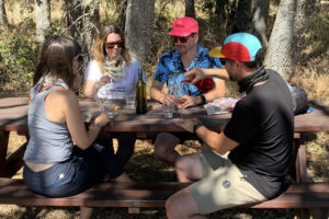 Wine tasting at the picnic table